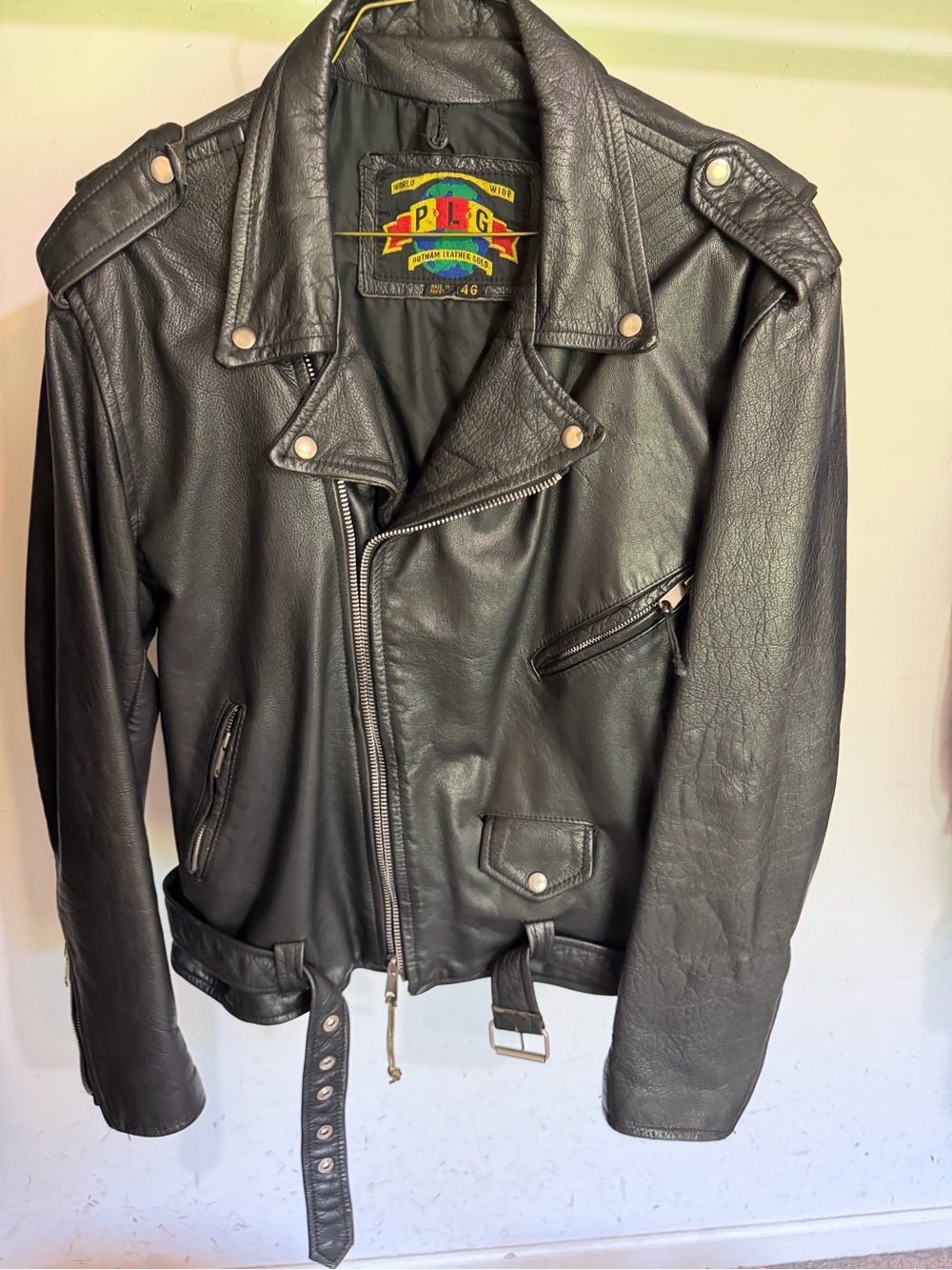 Vintage PLG Black Leather Jacket size 46